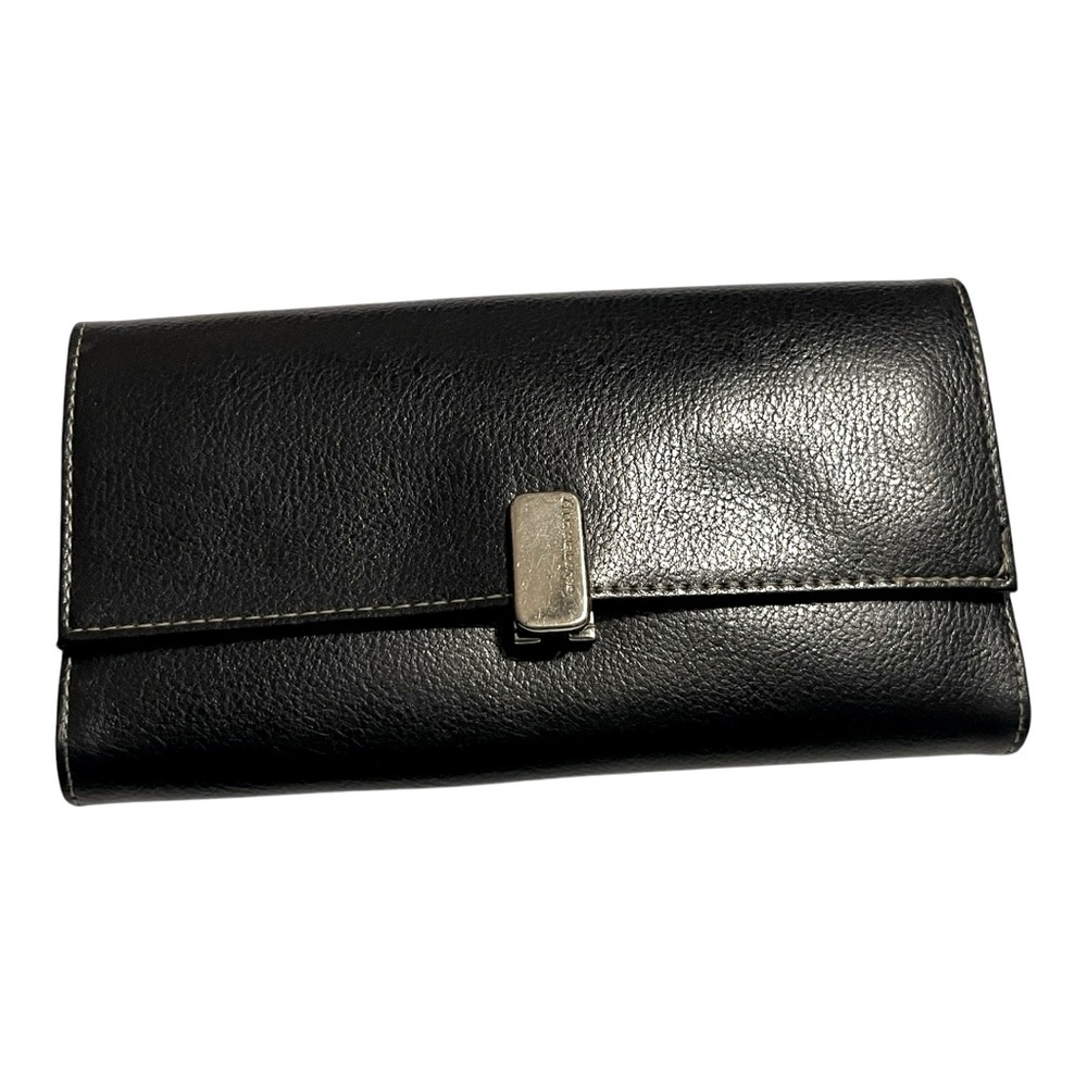 Liz Claiborne black faux leather trifold women’s wallet mag. clasp solar calc.